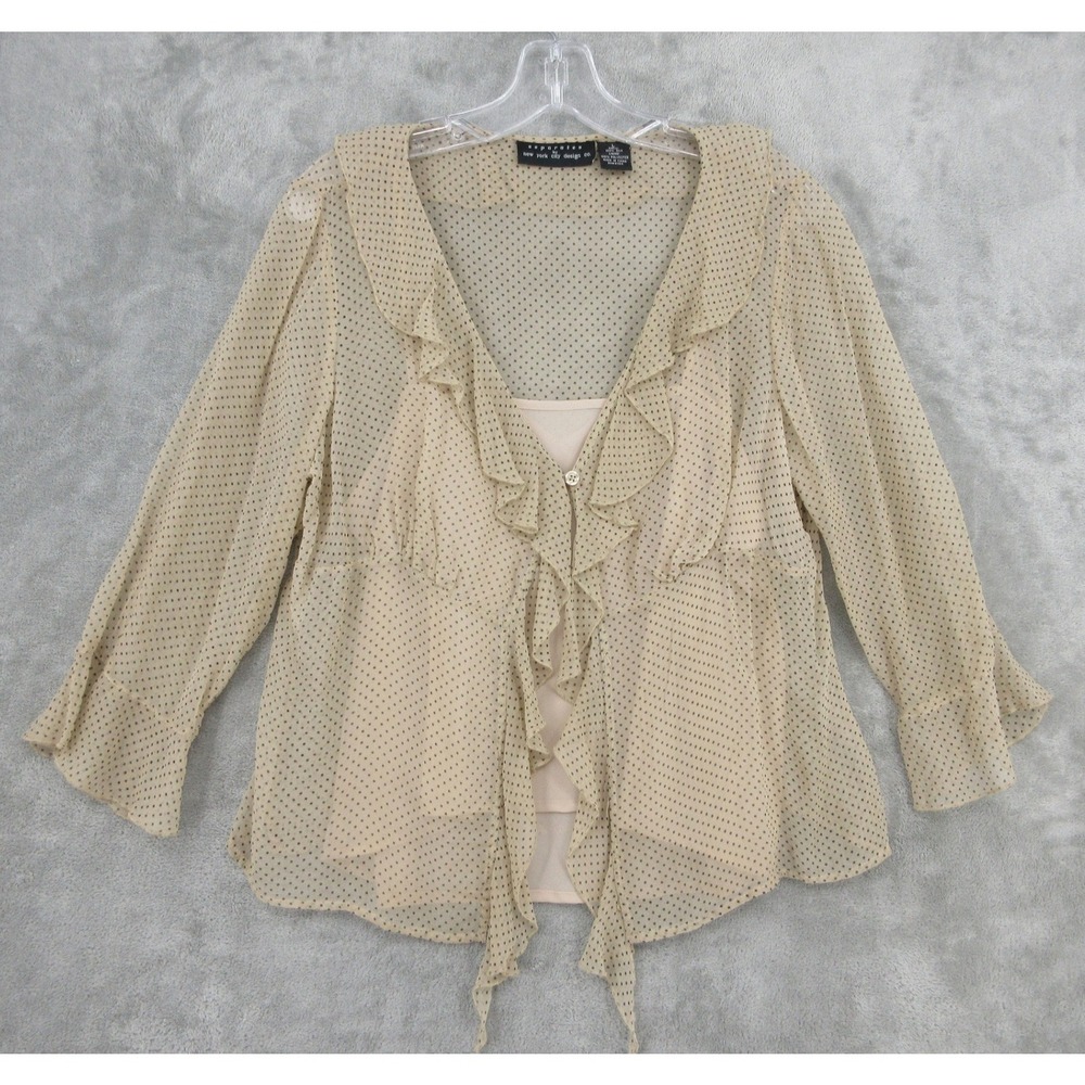 Vintage Separates by NYC Blouse Womens Size L Silk Polka Dot Sheer 90s Dainty